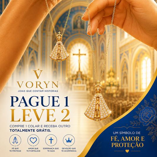 [Pague 1 LEVE 2] Colar de Fé Nossa Senhora Aparecida Dupla Face voryn