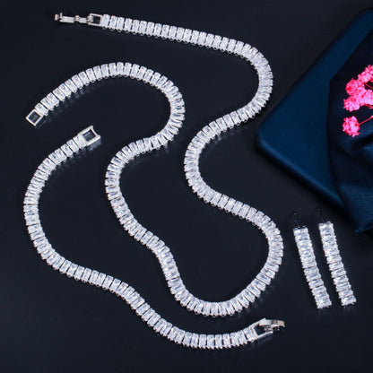 Conjunto Colar Pulseira e Brincos Riviera Cristais de Zircônia Cúbica